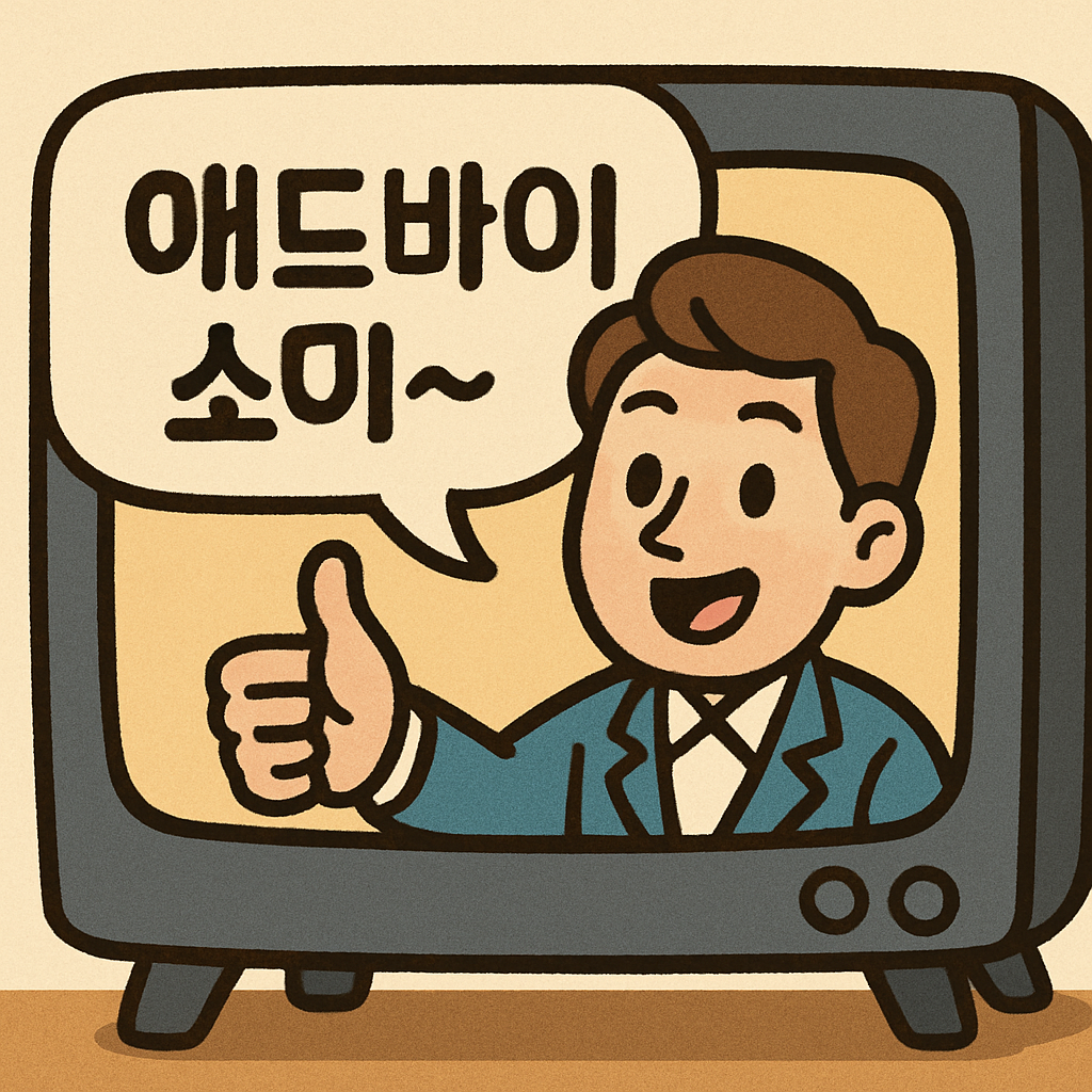 텔레비전에서 '애드바이 소리~'라는 자막과 함께 뭔가를 권하는 방송이 흘러나온다.