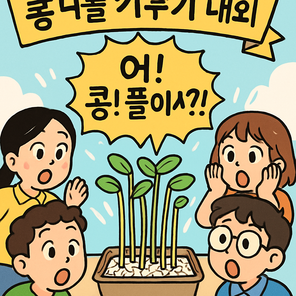 콩나물 키우기 대회에서 어! 콩! 풀! 이시?! 하며 콩나물이 쑥쑥 자라는 모습을 보고 모두가 놀란다.