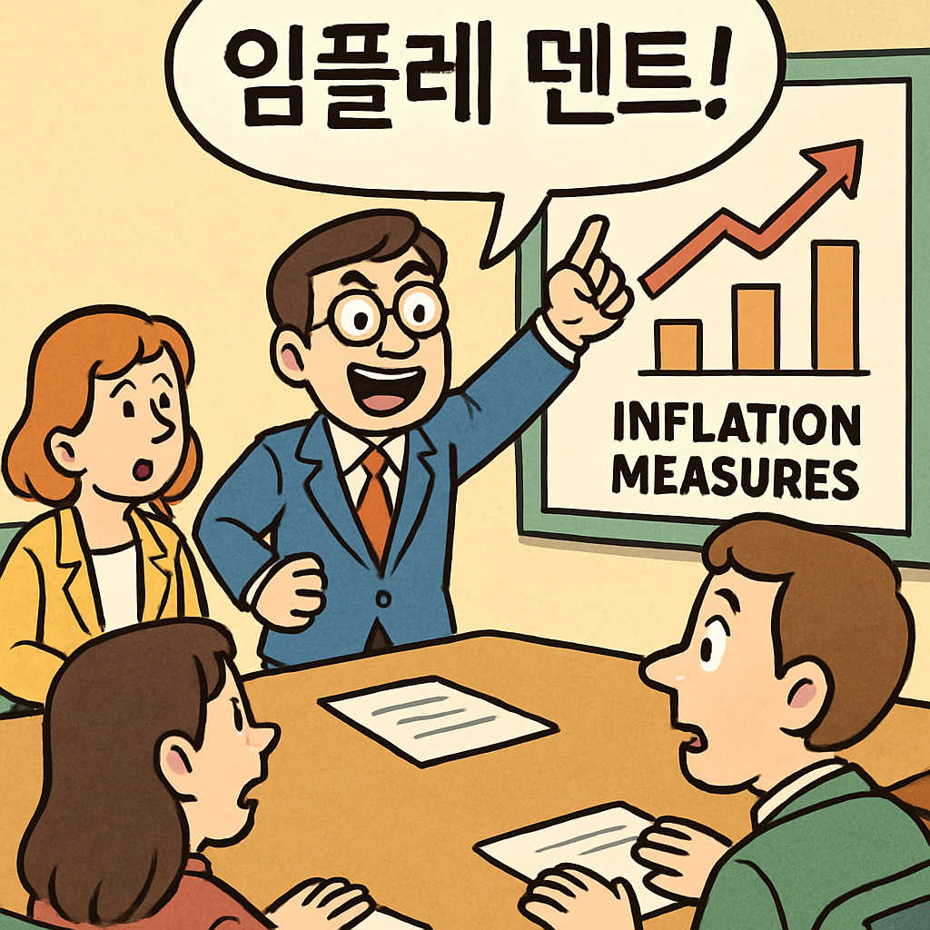 회의실에서 누군가가 갑자기 '임플레 멘트!'라고 외치며 새로운 정책을 실행에 옮긴다.