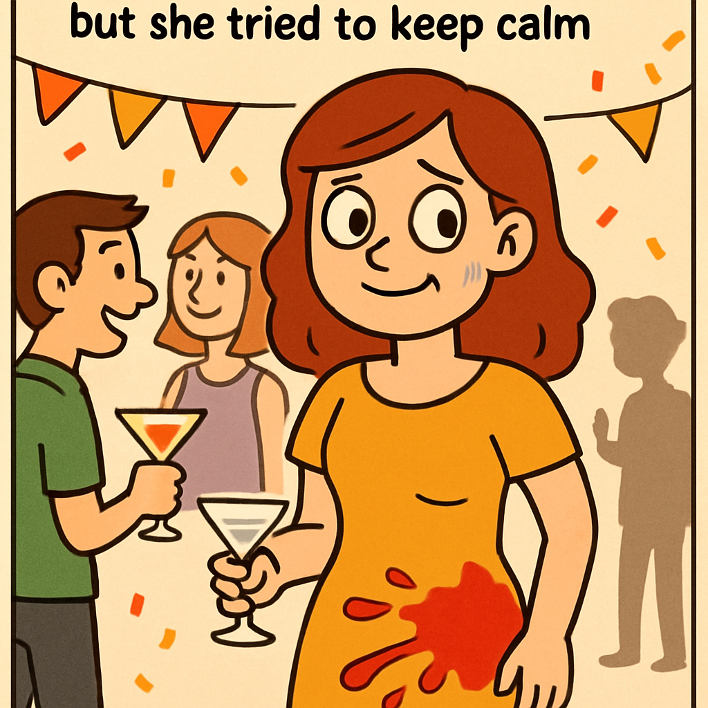 파티에서 누군가 힙에 비틀(칵테일)을 쏟았는데, 화가 나도 꾹 참고 아무렇지 않은 척한다.