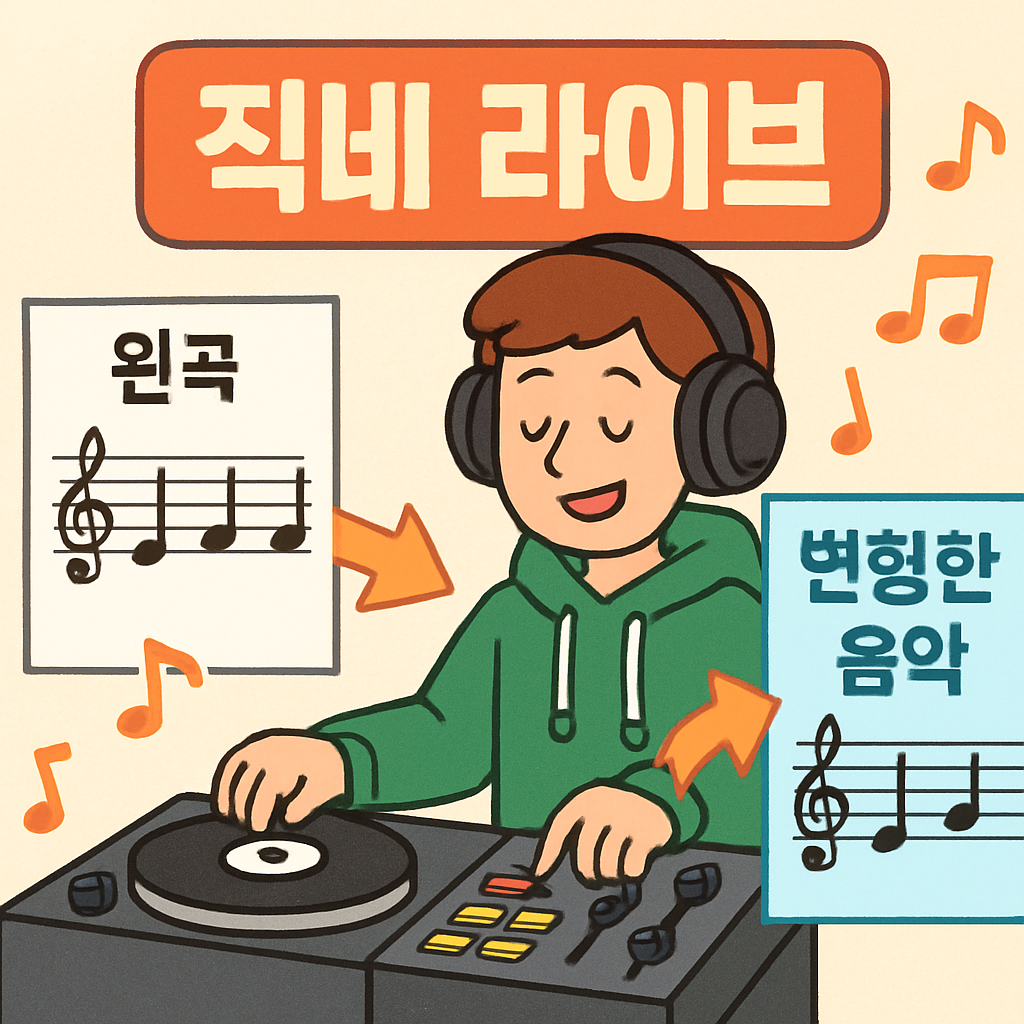 DJ가 '디네 라이브'에서 원곡을 변형해 새로운 음악을 만들어낸다.